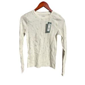 Alpine design woman’s Small white ditsy print waffle knit thermal baselayer